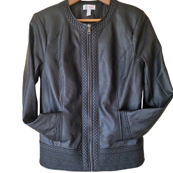 Denim & Company faux leather Embroidered front zip lined jacket - Picture 14 of 16